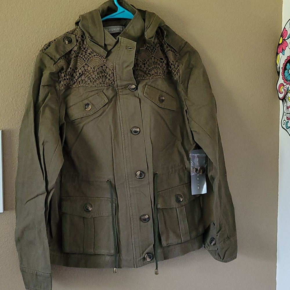 Olive crochet utility jacket